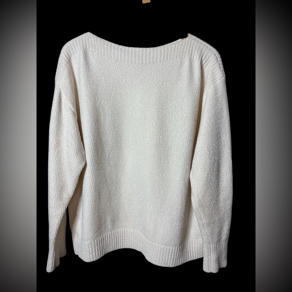 Tommy Bahama Women's Sweater Cream Chenille Knit Top Boat Neck Boxy Cozy Sz L - Picture 3 of 8